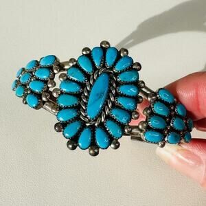 Vintage Zuni Alice Quam Turquoise Native American Silver Bracelet